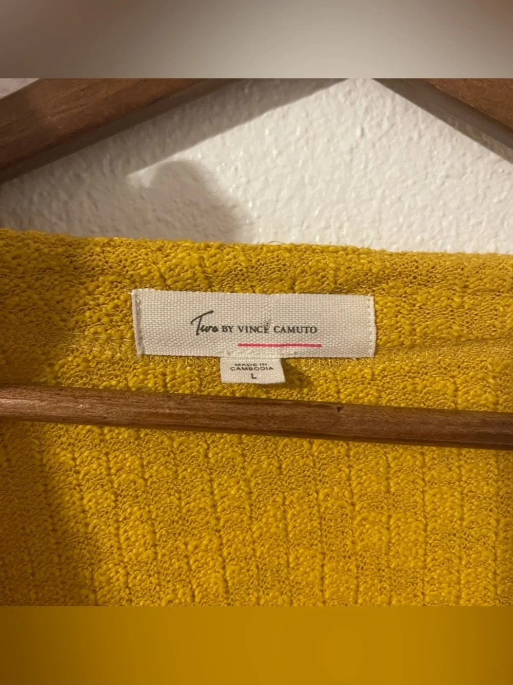Two by Vince Camuto Large Mustard Textured cotton blend button-up cardigan